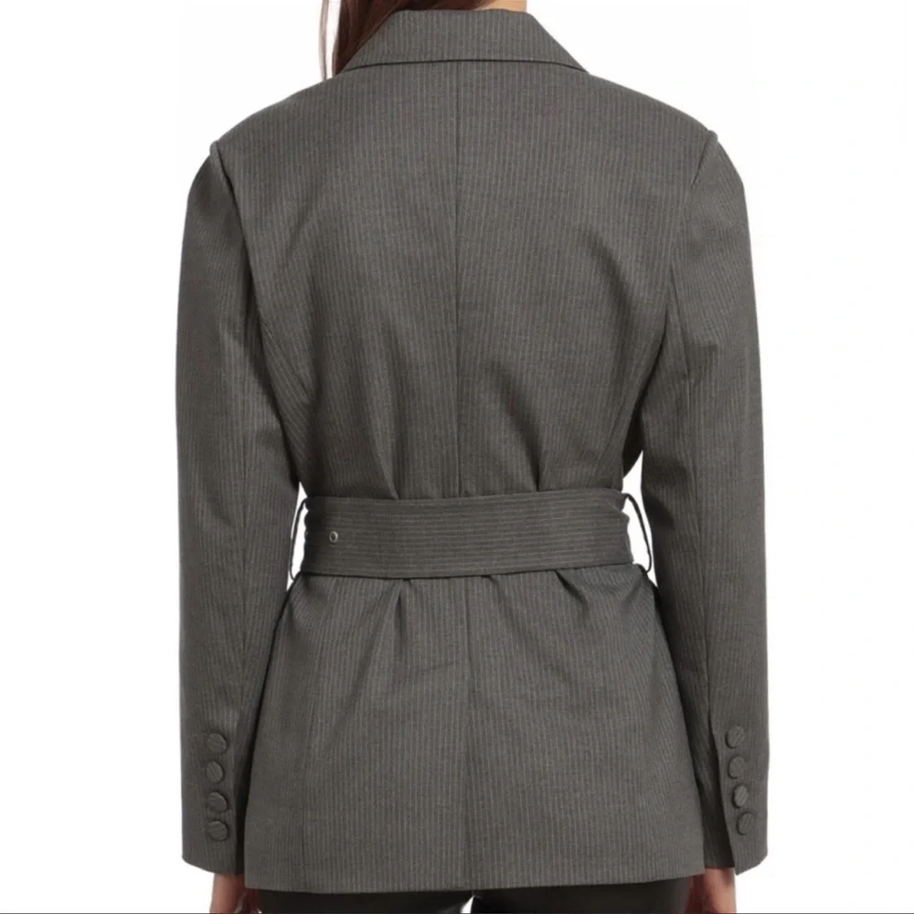 Avec Les Filles Belted Grey Pinstripe Blazer Jacket - Picture 3 of 14